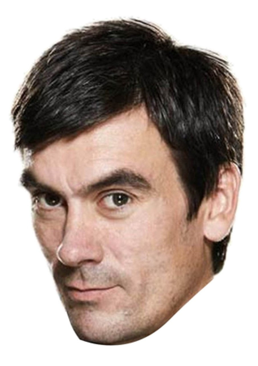 Jeff Hordley face mask – printed cardboard celebrity face mask on a white background, front view