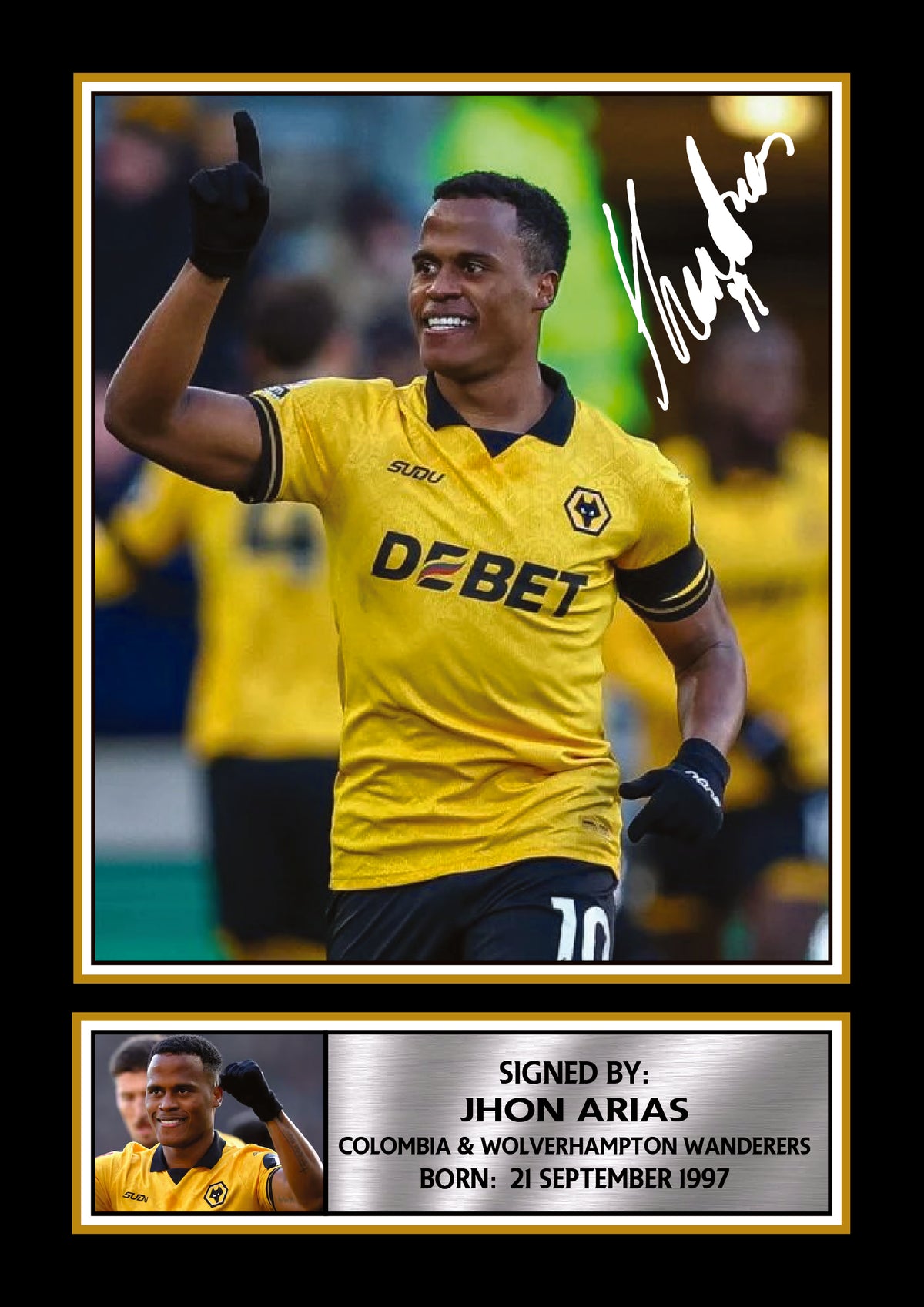 Jhon Arias Printed Signature Poster – Wolverhampton Wanderers & Colombia Football Star Wall Art – Soccer Player Wall Art Poster Print – Jhon Arias Printed Signature Poster