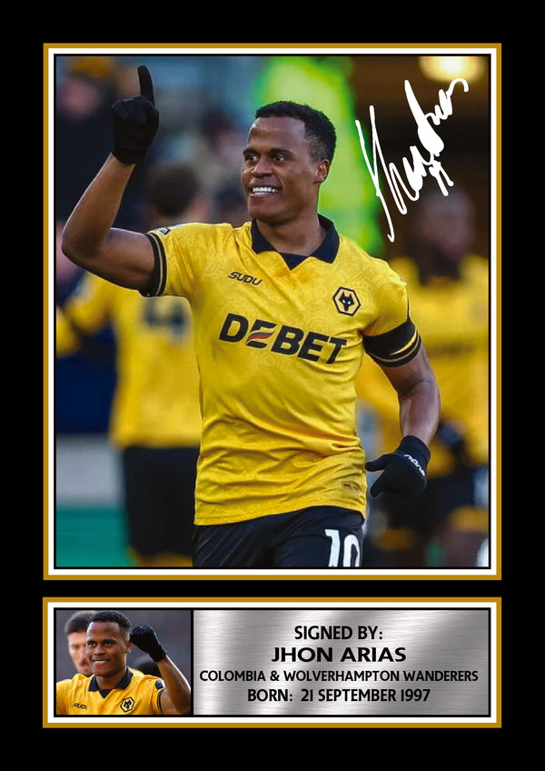 Jhon Arias Printed Signature Poster – Wolverhampton Wanderers & Colombia Football Star Wall Art – Soccer Player Wall Art Poster Print
