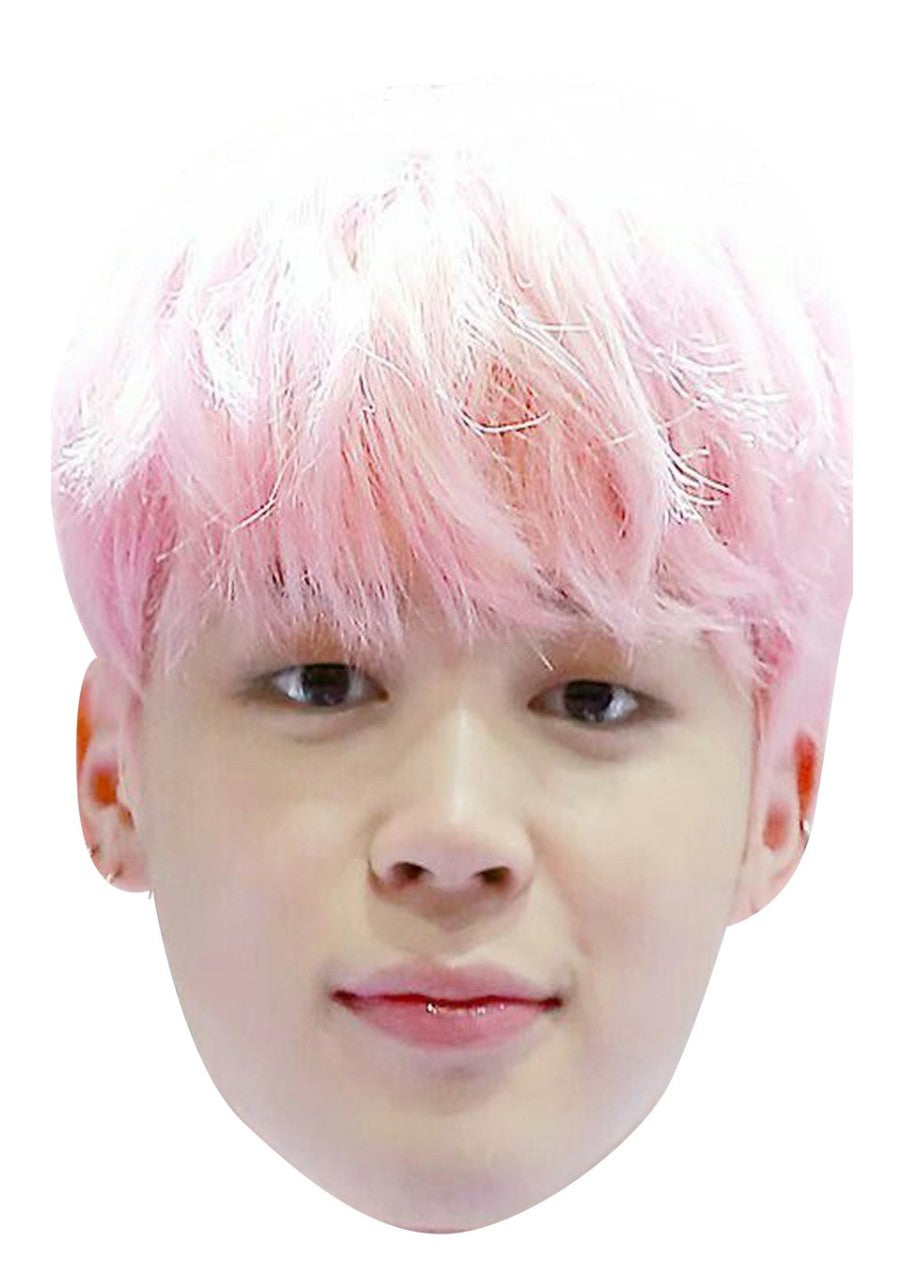 Jimin face mask – printed cardboard celebrity face mask on a white background, front view