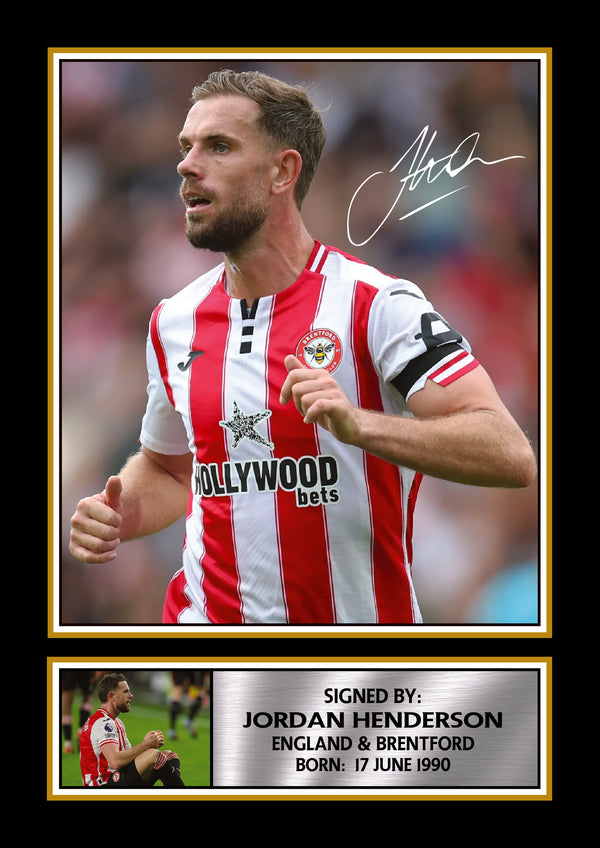 Jordan Henderson Printed Signature Poster – England & Brentford Football Star Wall Art – Soccer Player Wall Art Poster Print