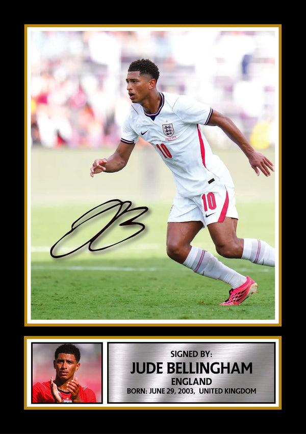 Jude Bellingham England Football Poster Print – Signature Style Wall Art – 2026 Inspired Soccer Collectible – England Football Fan Gift