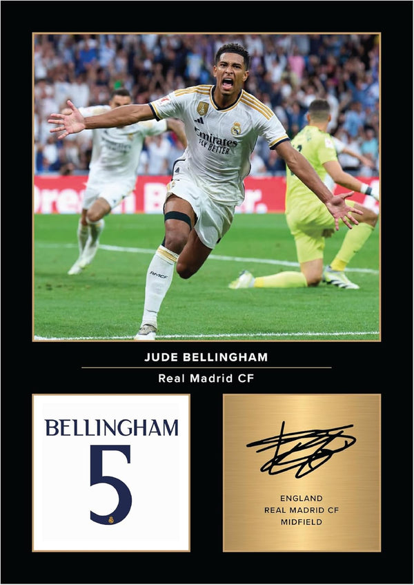 Jude Bellingham Printed Signature Poster Print – Real Madrid CF Midfield Star Tribute Wall Art with Signature & Jersey Number 5