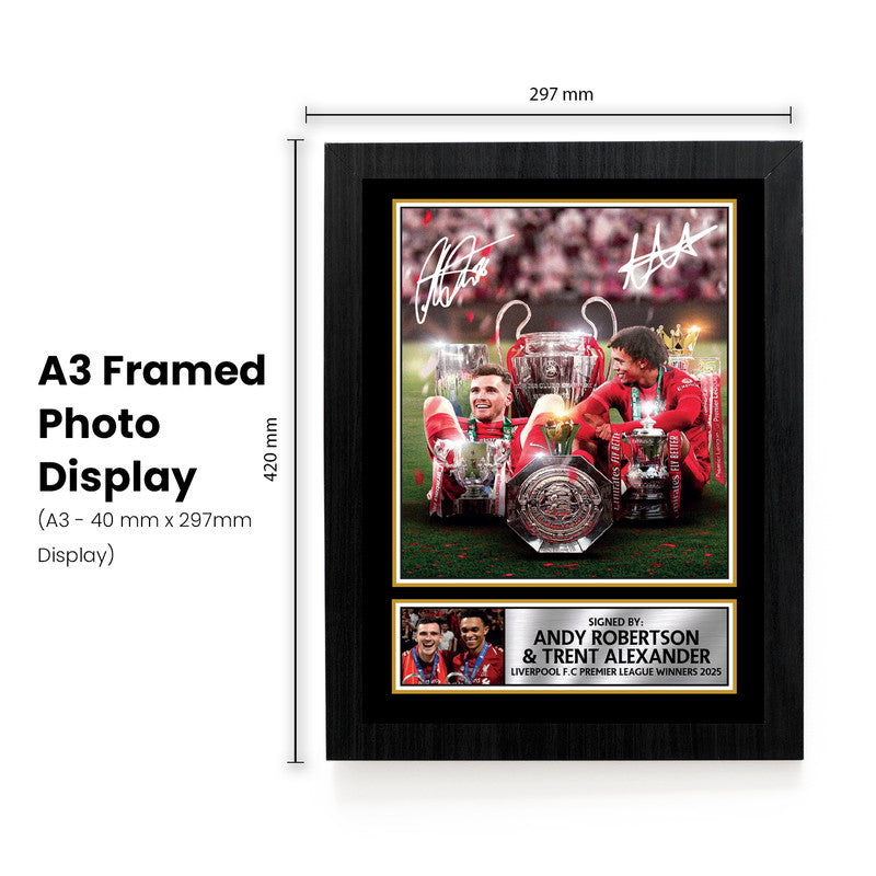 Liverpool F.C. Premier League Winners 2025 Signed Autographed Portrait Poster Print – Andy Robertson & Trent Alexander-Arnold – Trophy Celebration Memorabilia