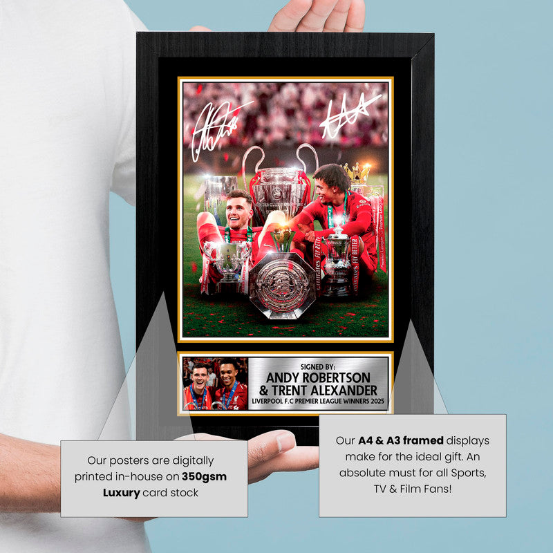 Liverpool F.C. Premier League Winners 2025 Signed Autographed Portrait Poster Print – Andy Robertson & Trent Alexander-Arnold – Trophy Celebration Memorabilia