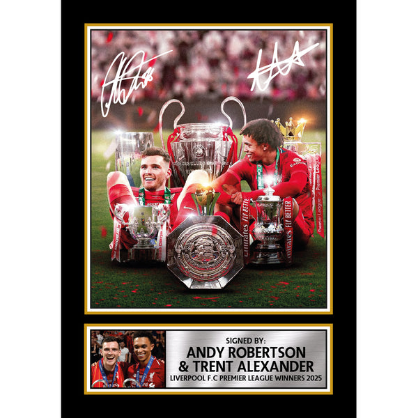 Liverpool F.C. Premier League Winners 2025 Printed Signature Portrait Poster Print – Andy Robertson & Trent Alexander-Arnold