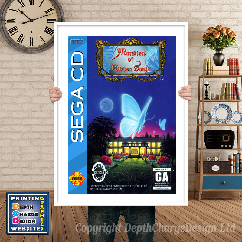 Mansion Of Hidden Souls Sega Sega Mega CD Inspired Retro Gaming Poster A4 A3 A2 Or A1 – Mansion Of Hidden Souls Sega Mega CD inspired retro gaming poster shown in a white frame