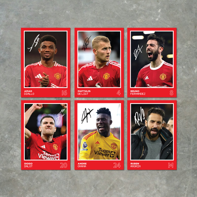 Manchester United Players SIGNED A6 Poster Pack 2 - 6 Autographed Poster Print Cards (Diallo, De Ligt, Dalot, Fernandez, Onana, Amorin)