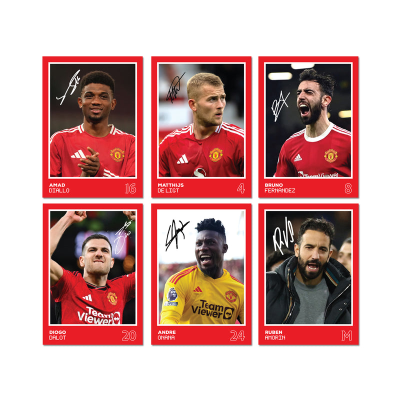 Manchester United Players SIGNED A6 Poster Pack 2 - 6 Autographed Poster Print Cards (Diallo, De Ligt, Dalot, Fernandez, Onana, Amorin)