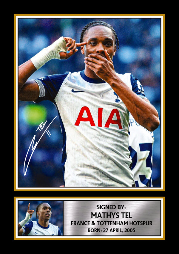 Mathys Tel Printed Signature Poster – France & Tottenham Hotspur Football Star Wall Art – Soccer Player Wall Art Poster Print