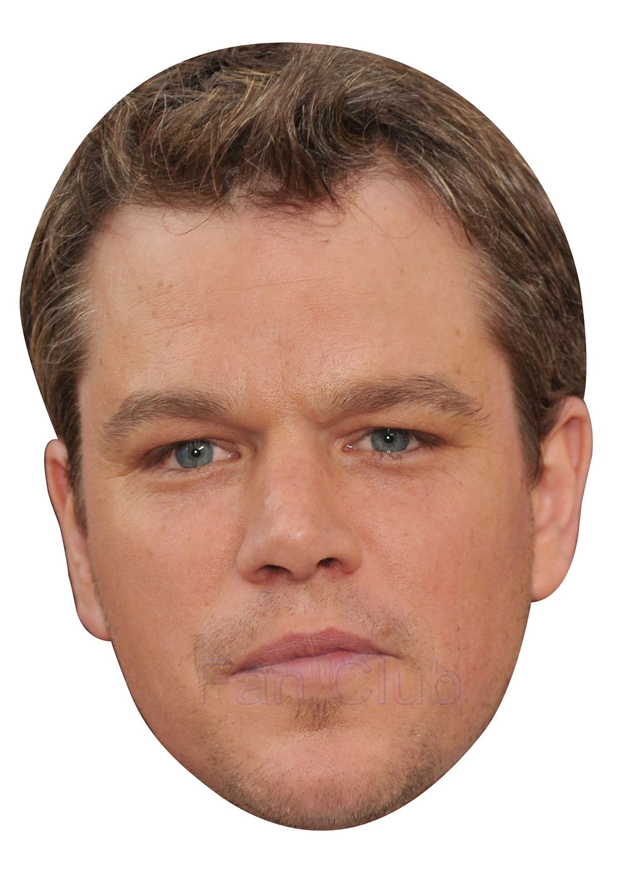 Matt Damon Face Mask – Fancy Dress Cardboard Costume Mask – Matt Damon face mask – printed cardboard celebrity face mask on a white background, front view
