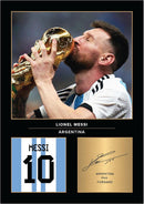 Lionel Messi Signed Poster Print – Argentina World Cup Victory Wall Art with Signature & Jersey Number – PSG Forward Memorabilia for Fans & Collectors