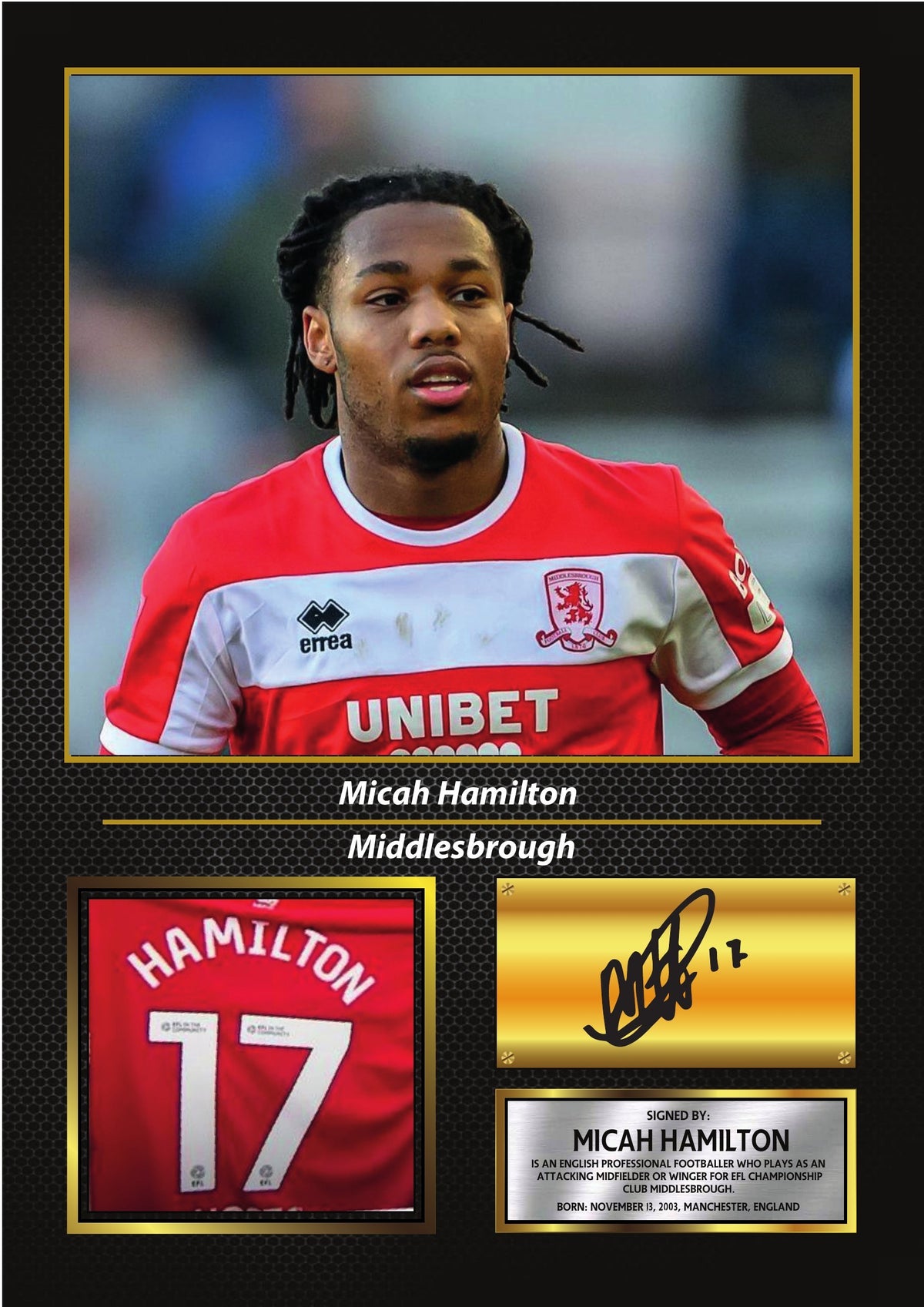 Micah Hamilton Middlesbrough FC Poster Print – Football Wall Art Perfect Gift for Football Fans – Micah Hamilton Middlesbrough FC Poster Print