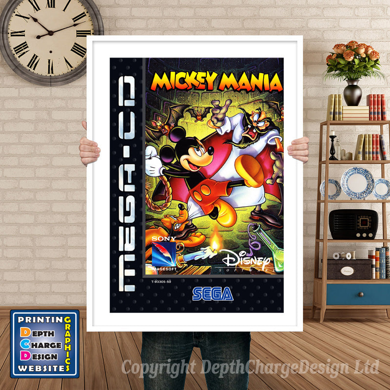 Mickey Mania The Timeless Adventures Of Mickey Mouse Sega Sega Mega CD Inspired Retro Gaming Poster A4 A3 A2 Or A1 – Mickey Mania The Timeless Adventures Of Mickey Mouse Sega Mega CD inspired retro gaming poster shown in a white frame