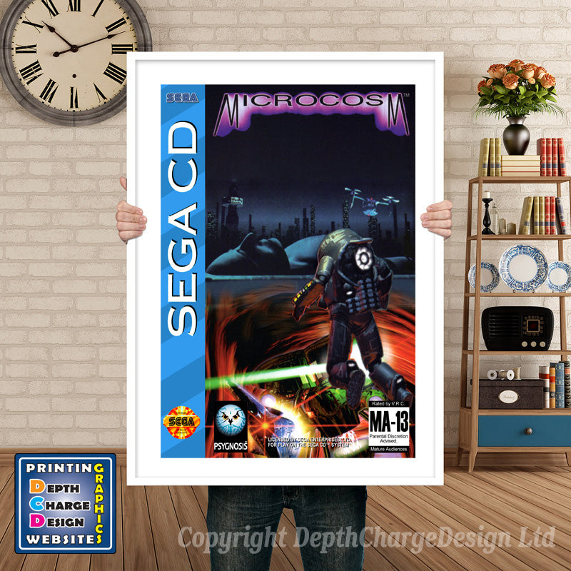Micro Cosm Sega Sega Mega CD Inspired Retro Gaming Poster A4 A3 A2 Or A1 – Micro Cosm Sega Mega CD inspired retro gaming poster shown in a white frame