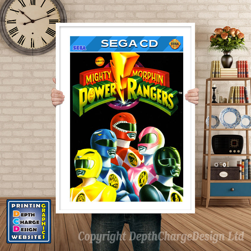 Mighty Morphin Power Rangers Sega Sega Mega CD Inspired Retro Gaming Poster A4 A3 A2 Or A1 – Mighty Morphin Power Rangers Sega Mega CD inspired retro gaming poster shown in a white frame