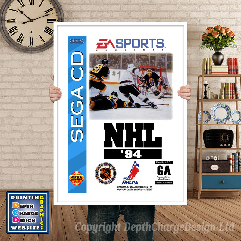 Nhl94 Sega Sega Mega CD Inspired Retro Gaming Poster A4 A3 A2 Or A1 – Nhl94 Sega Mega CD inspired retro gaming poster shown in a white frame