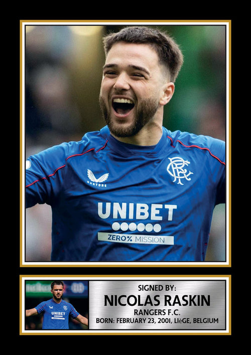 Nicolas Raskin Signed Autograph Poster – Rangers FC Star Print – Gift