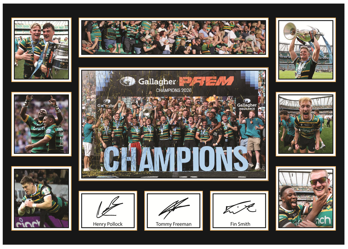 Northampton Saints Gallagher Premiership Champions 2026 Poster Print – Rugby Union Champions Collage – Printed Signature Style Wall Art – Northampton Saints Gallagher Premiership Champions 2026 Poster Print