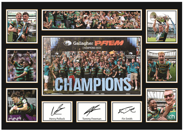 Northampton Saints Gallagher Premiership Champions 2026 Poster Print – Rugby Union Champions Collage – Printed Signature Style Wall Art