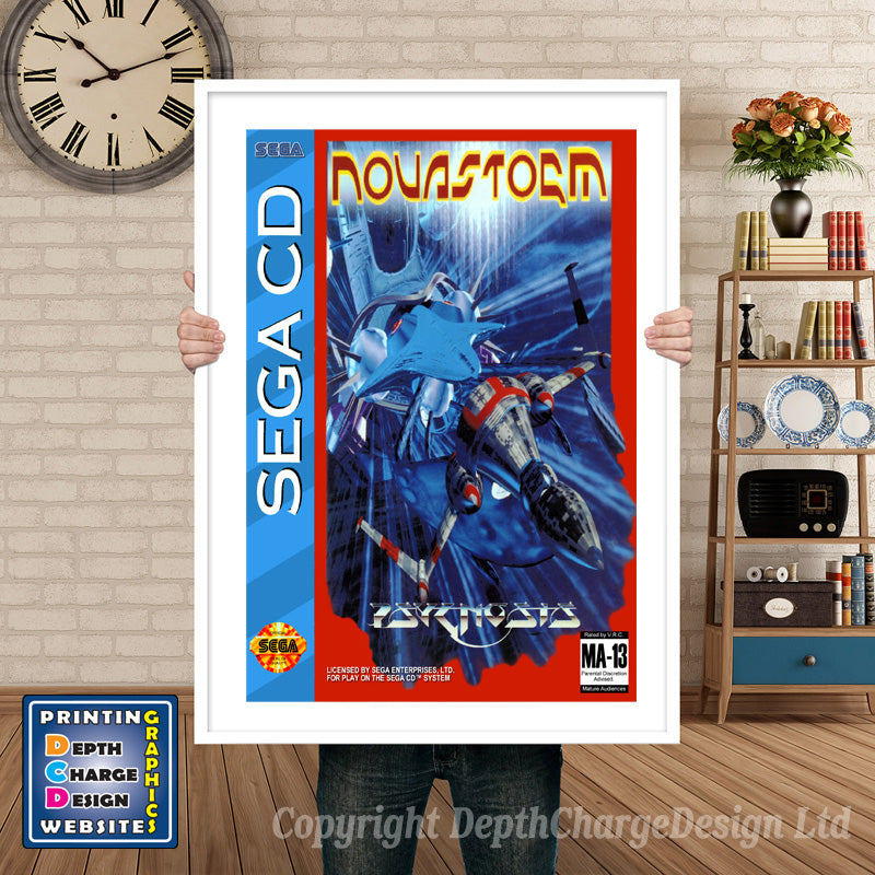 Novastorm Sega Sega Mega CD Inspired Retro Gaming Poster A4 A3 A2 Or A1 – Novastorm Sega Mega CD inspired retro gaming poster shown in a white frame