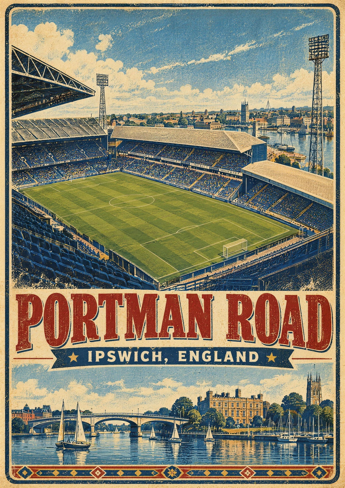 Portman Road Stadium vintage travel poster print