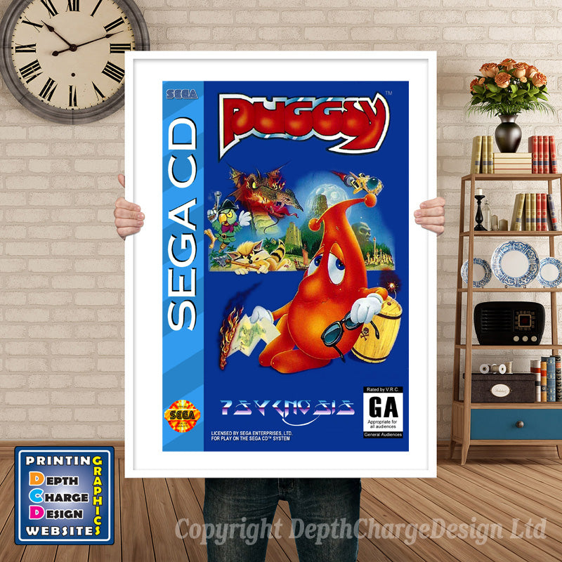Puggsy 3 Sega Sega Mega CD Inspired Retro Gaming Poster A4 A3 A2 Or A1 – Puggsy 3 Sega Mega CD inspired retro gaming poster shown in a white frame