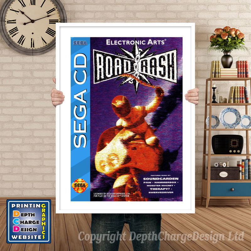 Roadrash Sega Sega Mega CD Inspired Retro Gaming Poster A4 A3 A2 Or A1 – Roadrash Sega Mega CD inspired retro gaming poster shown in a white frame