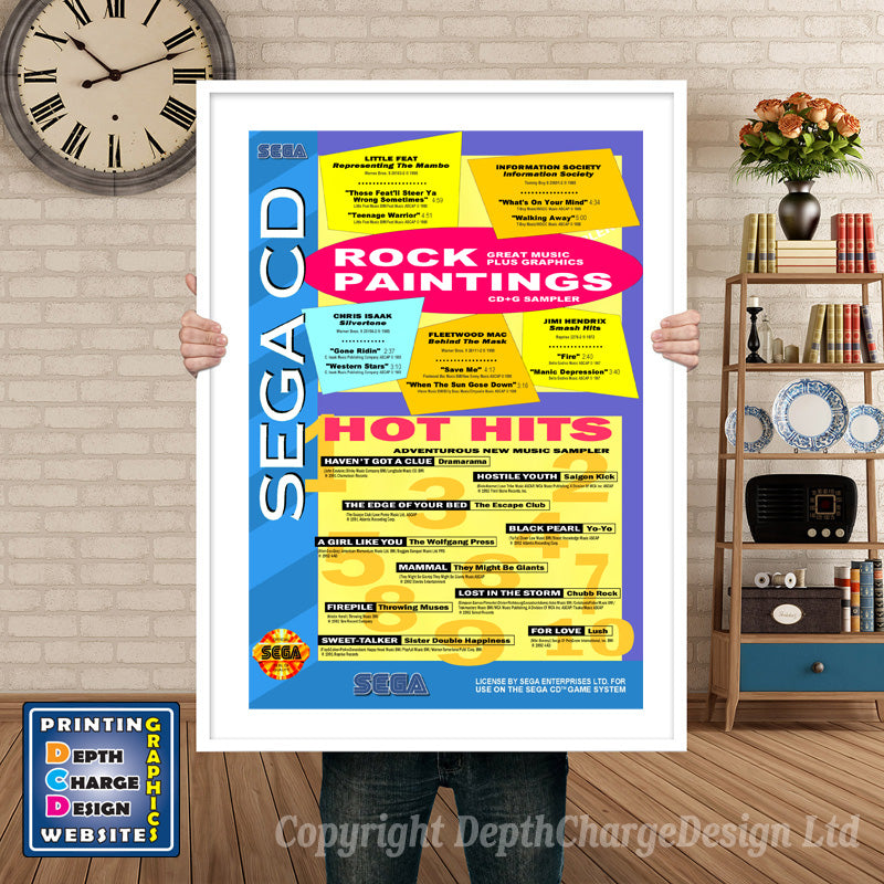 Rockhot 3 Sega Sega Mega CD Inspired Retro Gaming Poster A4 A3 A2 Or A1 – Rockhot 3 Sega Mega CD inspired retro gaming poster shown in a white frame