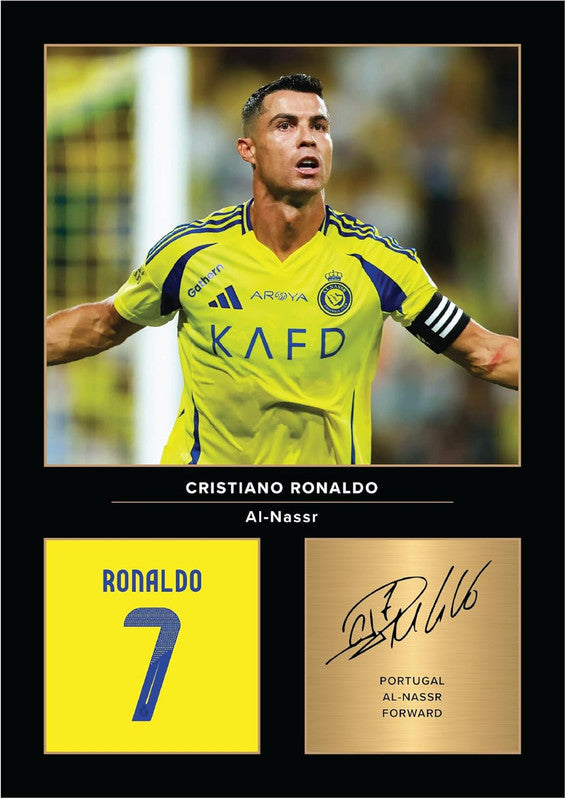 Cristiano Ronaldo Printed Signature Poster Print – Al-Nassr FC Tribute Wall Art with Signature & Jersey Number