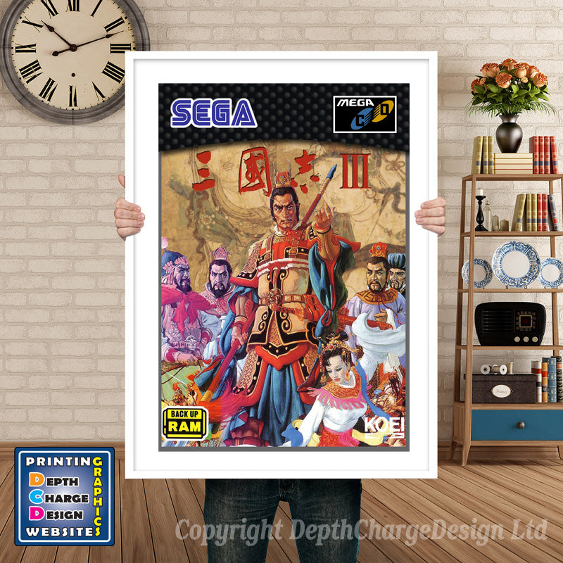 Sangokushi3 Jp Sega Sega Mega CD Inspired Retro Gaming Poster A4 A3 A2 Or A1 – Sangokushi3 Jp Sega Mega CD inspired retro gaming poster shown in a white frame