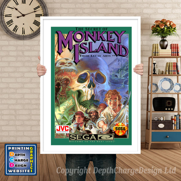Secret Of Monkey Island 3 Sega Mega CD inspired retro gaming poster shown in a white frame
