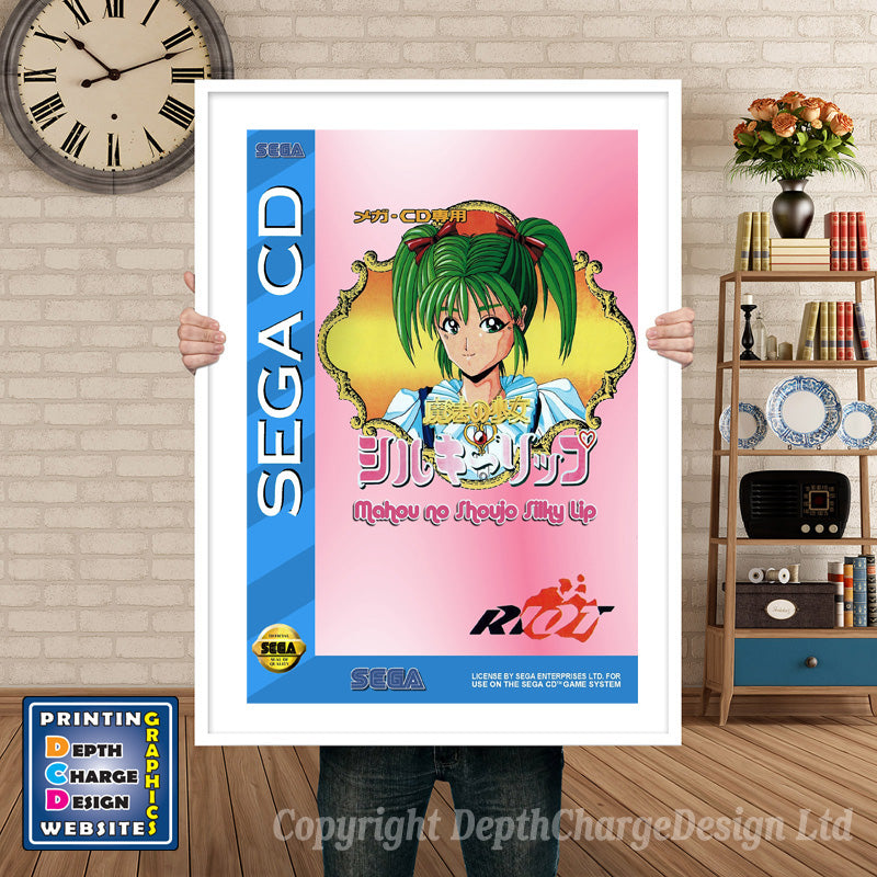 Silkylip Jp Sega Sega Mega CD Inspired Retro Gaming Poster A4 A3 A2 Or A1 – Silkylip Jp Sega Mega CD inspired retro gaming poster shown in a white frame