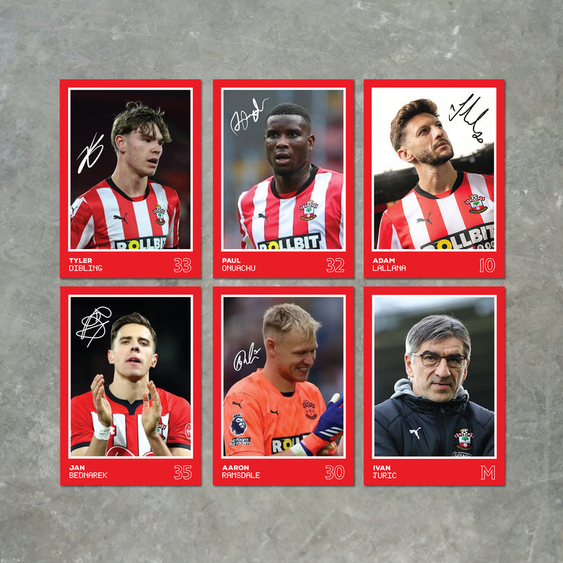 Southampton Players SIGNED A6 Poster Pack 2 - 6 Autographed Poster Print Cards (Dibling, Onuachu, Bednarek, Lallana, Ramsdale, Juric)