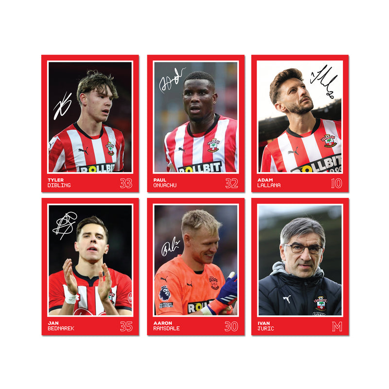 Southampton Players SIGNED A6 Poster Pack 2 - 6 Autographed Poster Print Cards (Dibling, Onuachu, Bednarek, Lallana, Ramsdale, Juric)