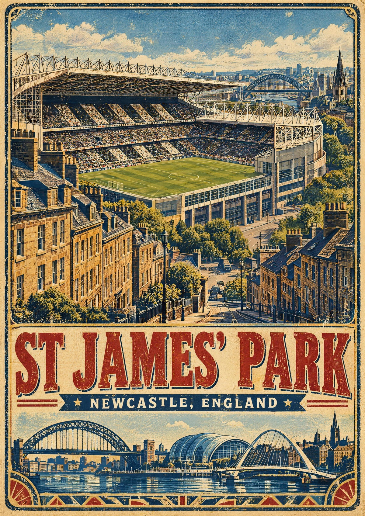 St James' Park Stadium vintage travel poster print