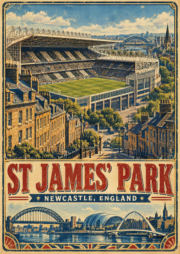 St James' Park Stadium vintage travel poster print
