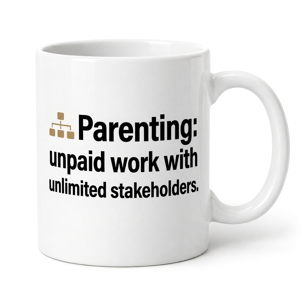 Stakeholder Management Funny Mug — Parenting Unpaid Work Unlimited Stakeholders — studio product shot