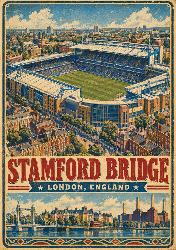 Stamford Bridge Stadium vintage travel poster print