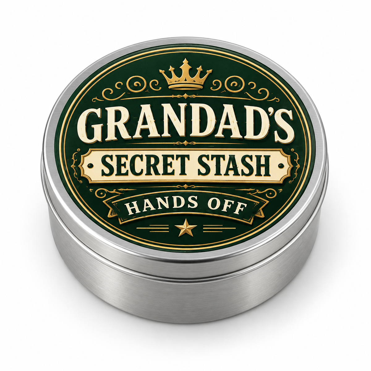 Grandad's Secret Stash metal tin on white background