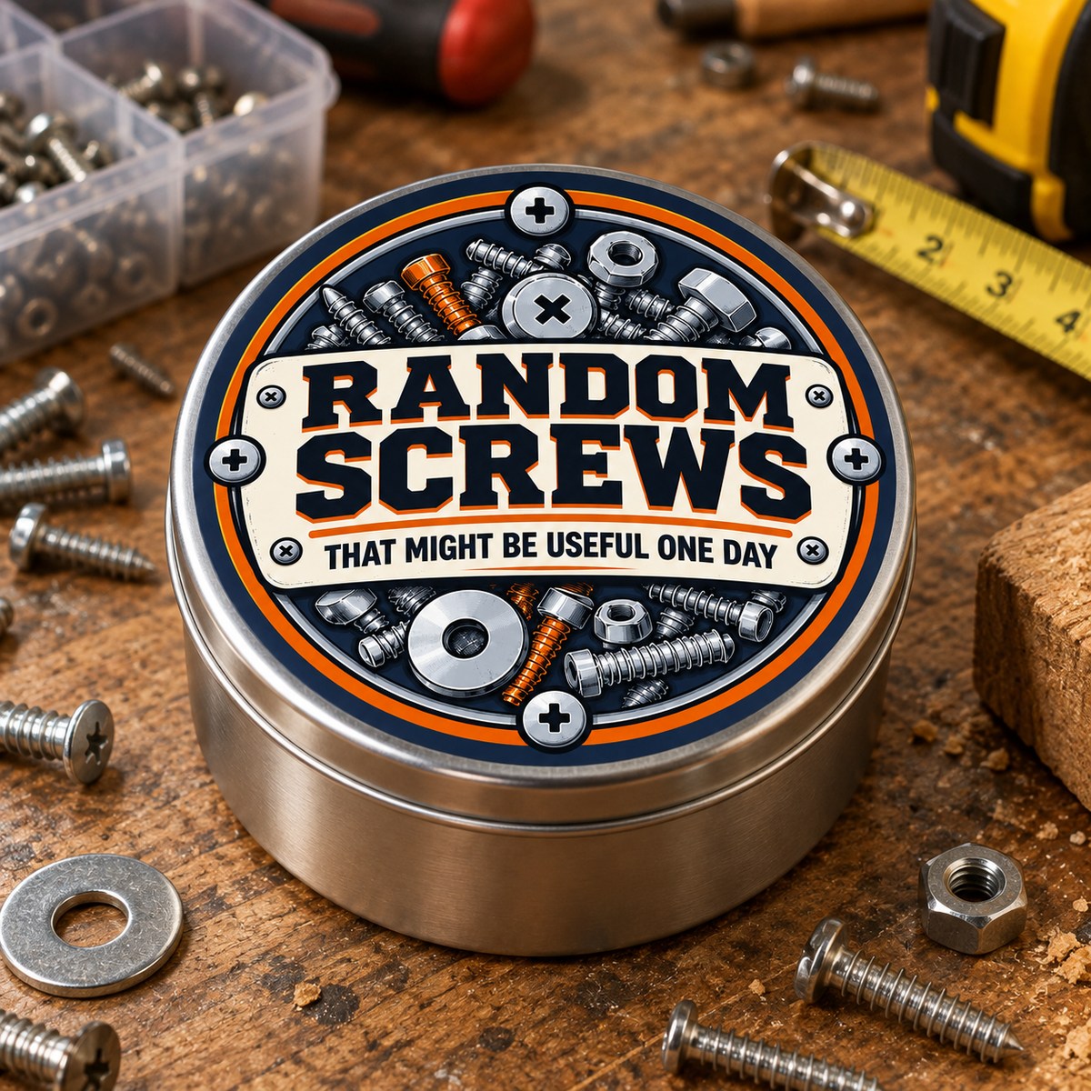 Random Screws metal tin on white background