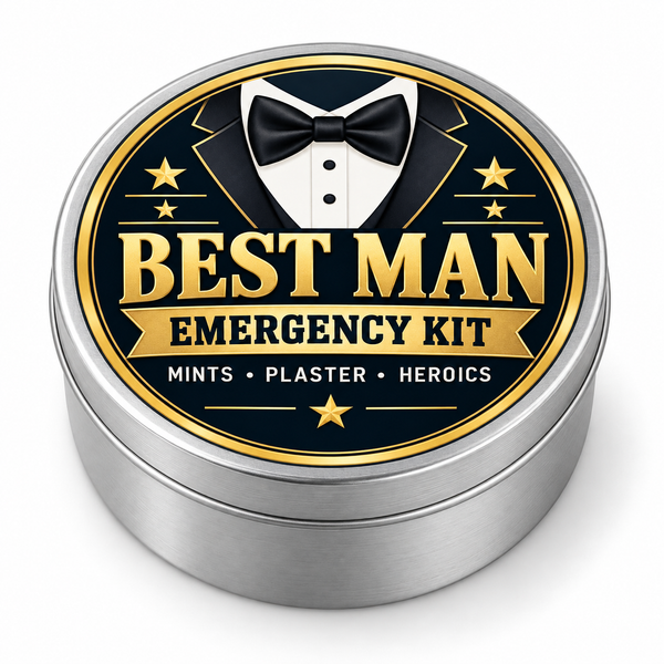 Best Man Emergency Kit metal tin on white background