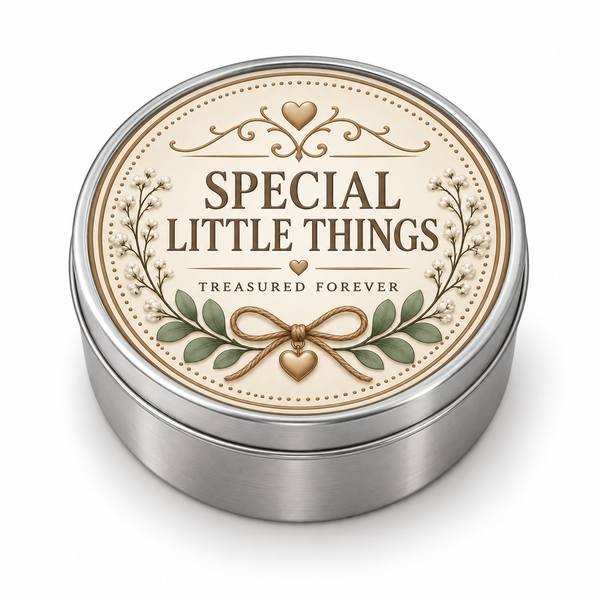 Special Little Things metal tin on white background