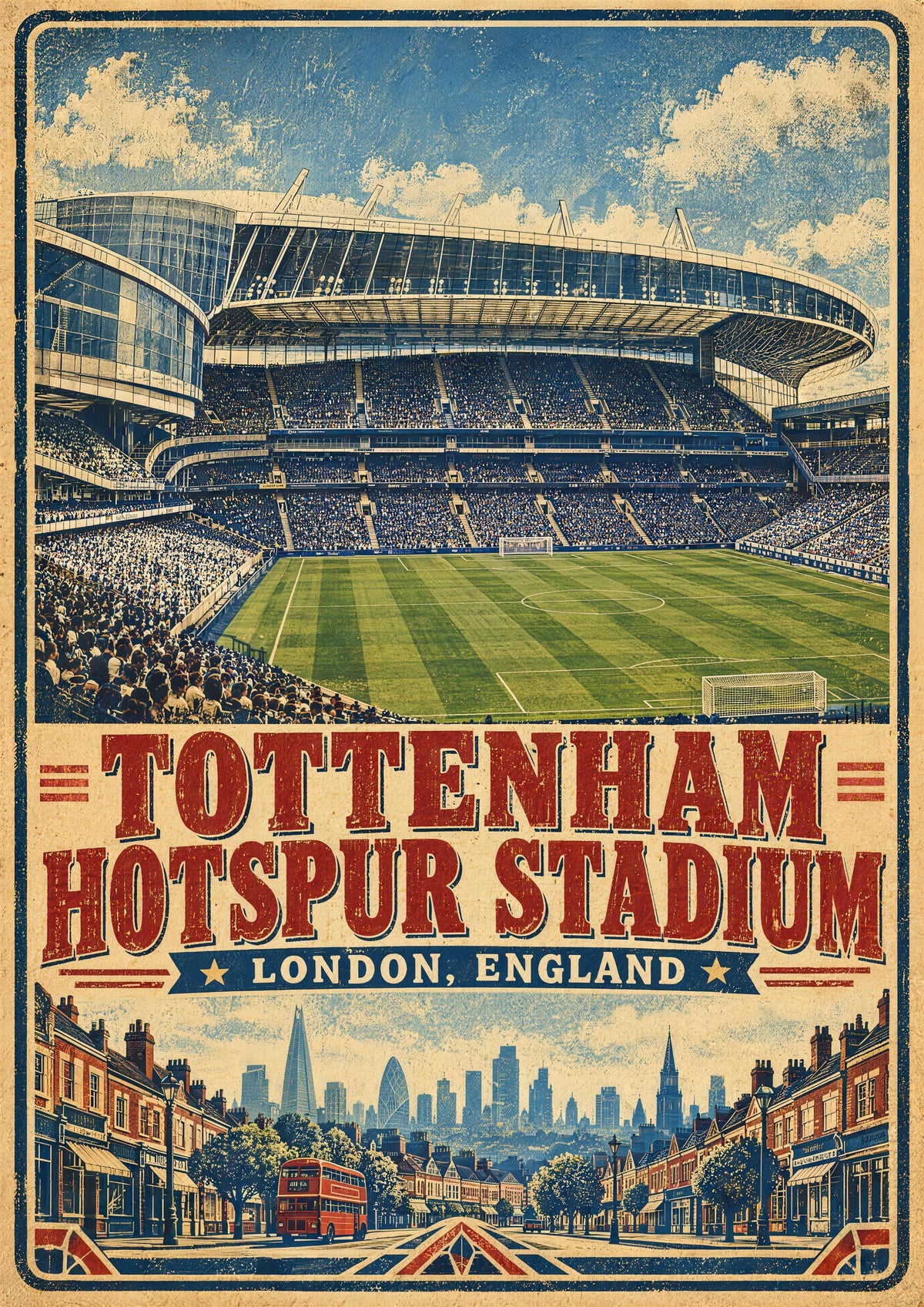 Tottenham Hotspur Stadium vintage travel poster print