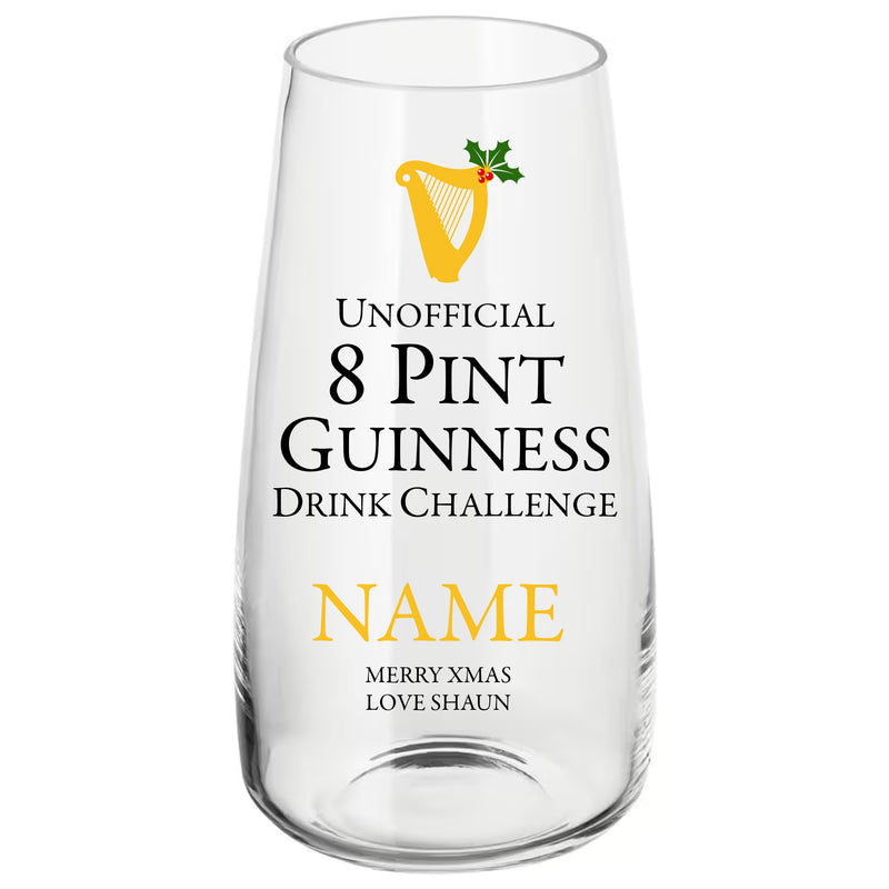 UNOFFICIAL GUINNESS 8 PINT CHALLENGE GLASS WITH NAME AND MESSAGE