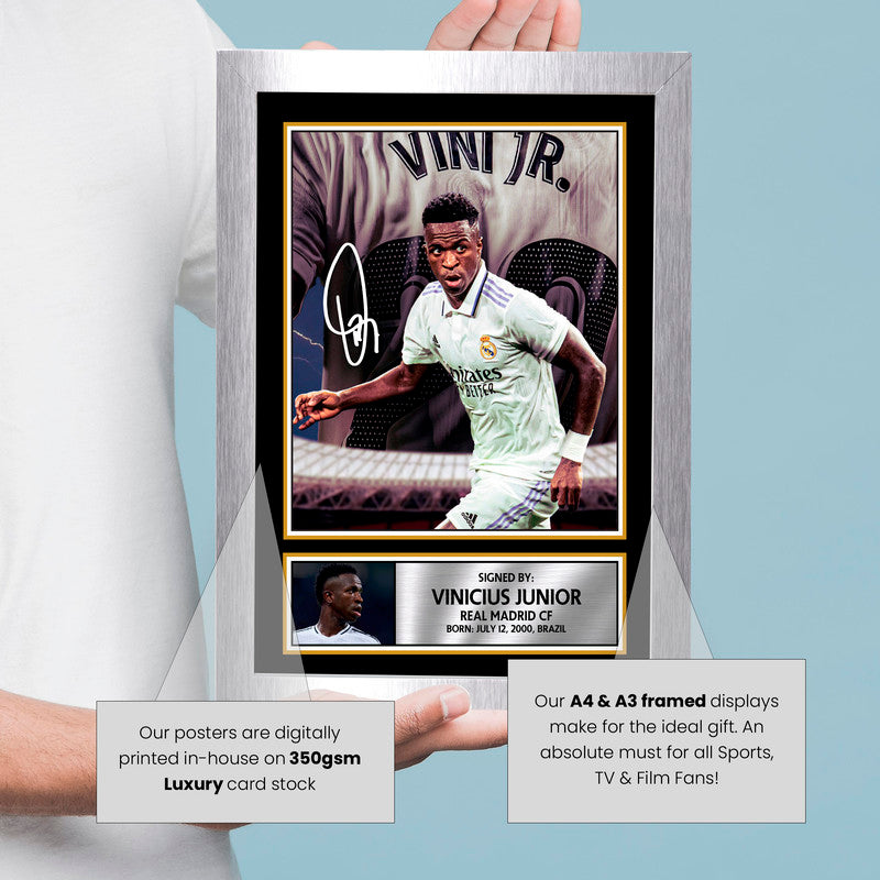 Vinícius Júnior Signed Autograph Poster Print – Real Madrid & Brazil Football Superstar – Football Gift Memorabilia