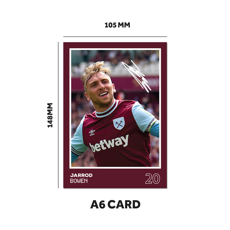 West Ham Players SIGNED A6 Poster Pack 2 - 6 Autographed Poster Print Cards (Bowen, Alavrez, Kudus, Paqueta, Fabianski, Potter)