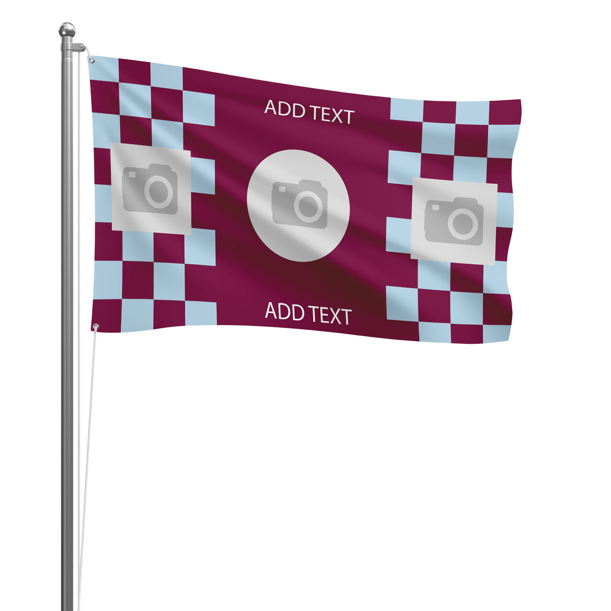 Personalised West Ham football flag design 3 in claret and blue, printed with custom wording