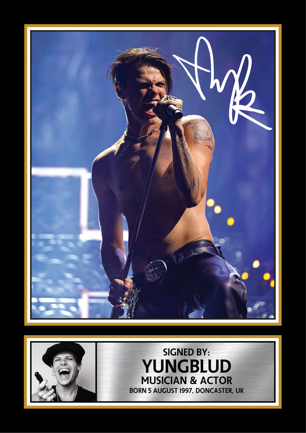 YUNGBLUD Printed Signature Poster Print – Musician & Actor Style Wall Art – Framed Look Collectors Display