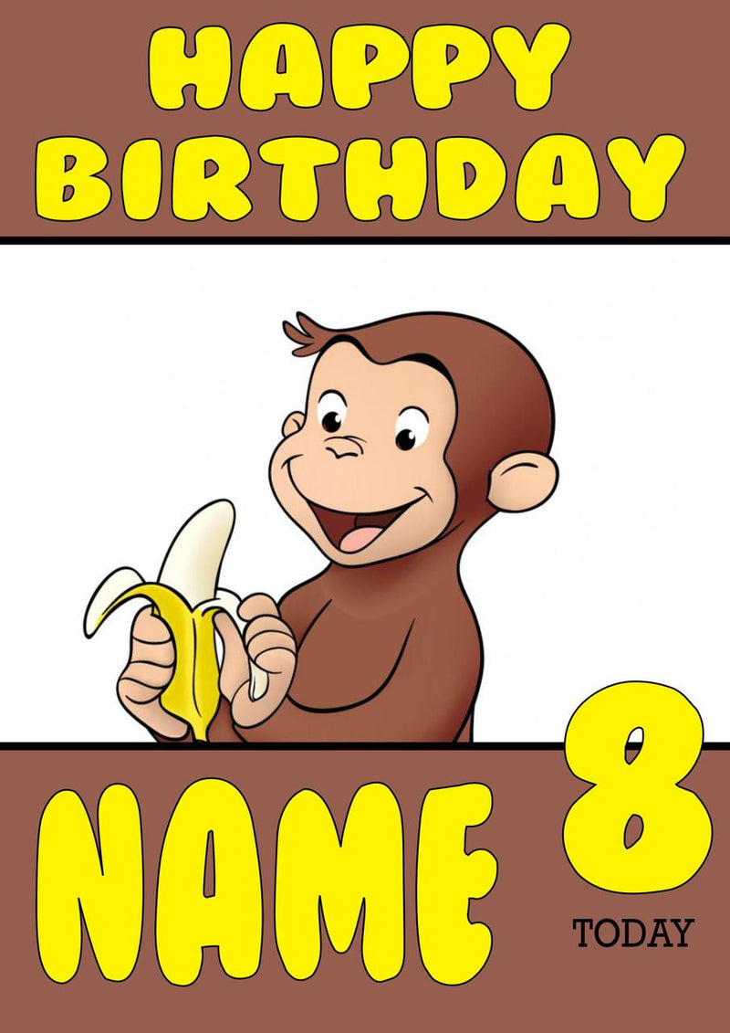 THEME INSPIRED Kids Adult Personalised Birthday Card Curious George Birthday Card